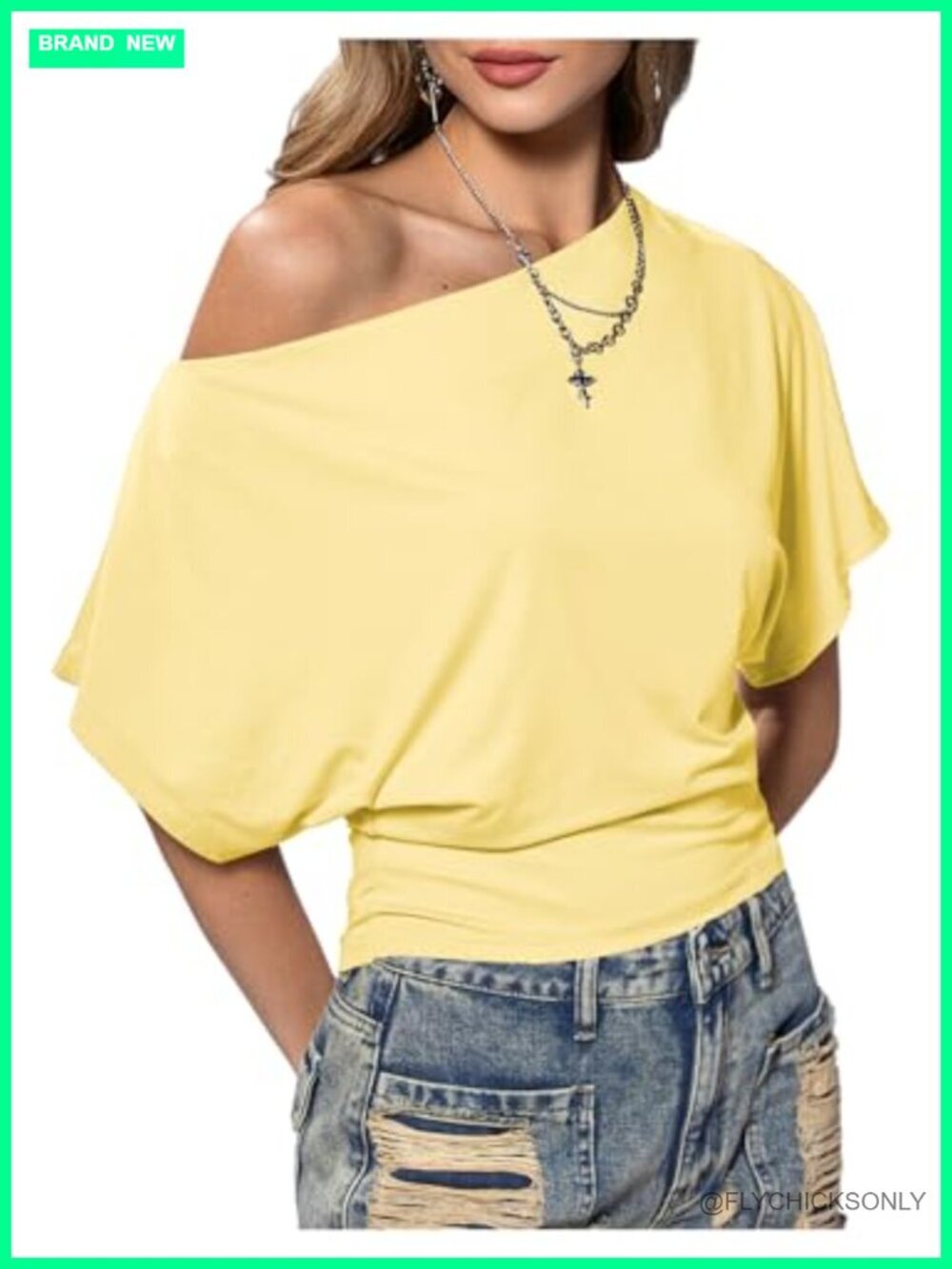 Off The Shoulder Crop Top Asymmetrical Y2K Going Out Dolman Short Sleeve 2026